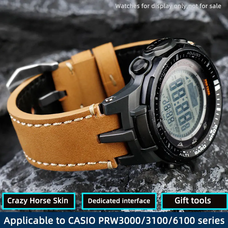 

PRW3000 strap modification cowhide for Casio PRW-3000/3100/6000/6100 series chain vintage frosted mountaineering cowhide band