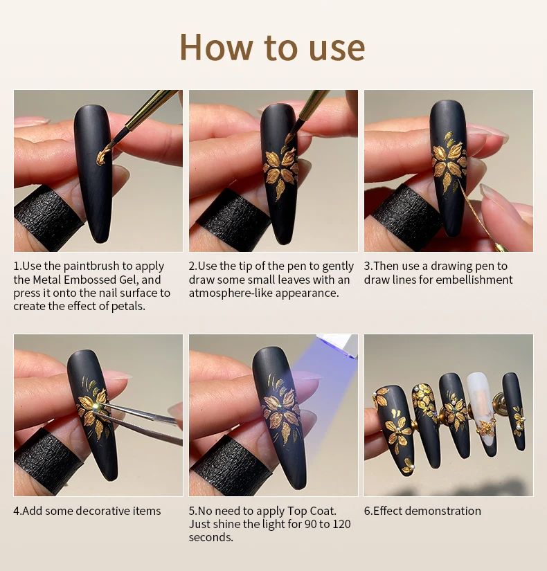 RSNAIL 3D Metall-Prägegel Ohne Abwischen Modellier-Gel Ohne Überlack Gold Silber Textur-Gel für Nagelkunst-Dekoration 5g – Detail 9