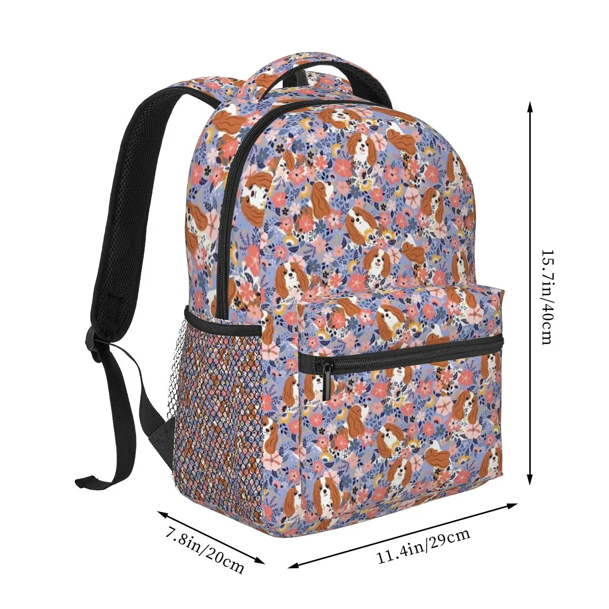Cute Cavalier King Charles Spaniel Garden - Blue Background Backpacks Boys Girls Bookbag Students  Laptop Rucksack Shoulder Bag