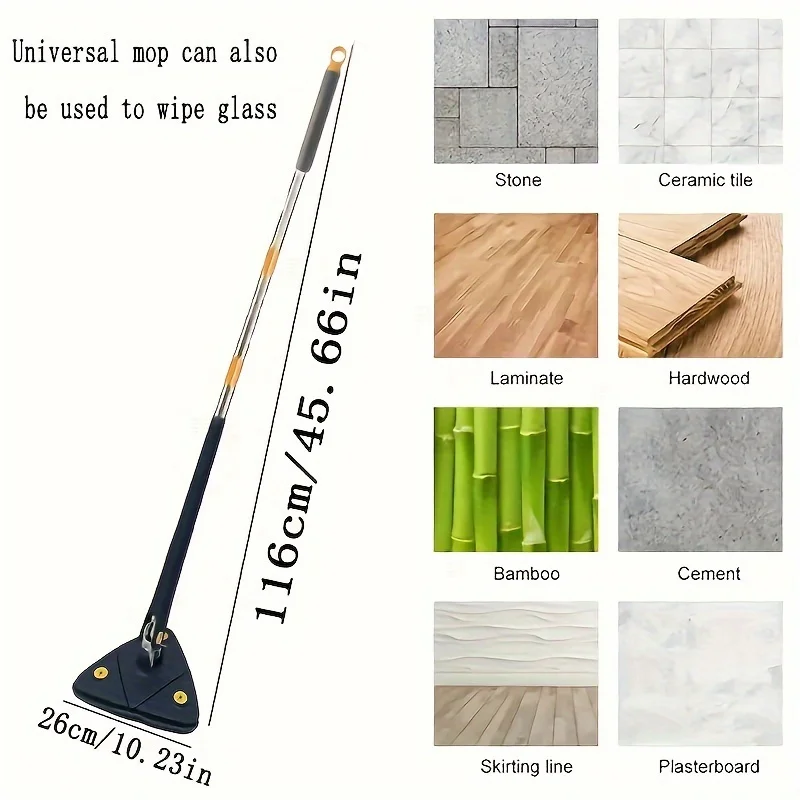 360 ° Rotating Cleaning Rotating Mop, Detachable Triangular Mop, Window Cleaning Mop, Suitable For Floor/Ceiling/Corner/Glass