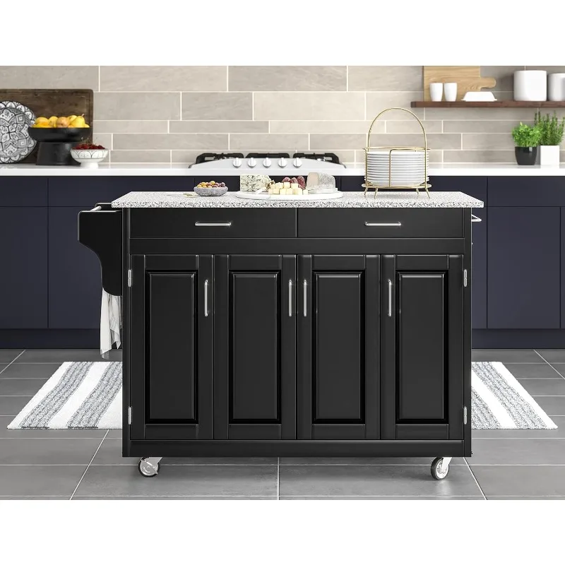 Mobile Create-a-Cart Black Finish Four Door Cabinet Kitchen Cart with Gray Granite Top, Adjustable Shelving home.