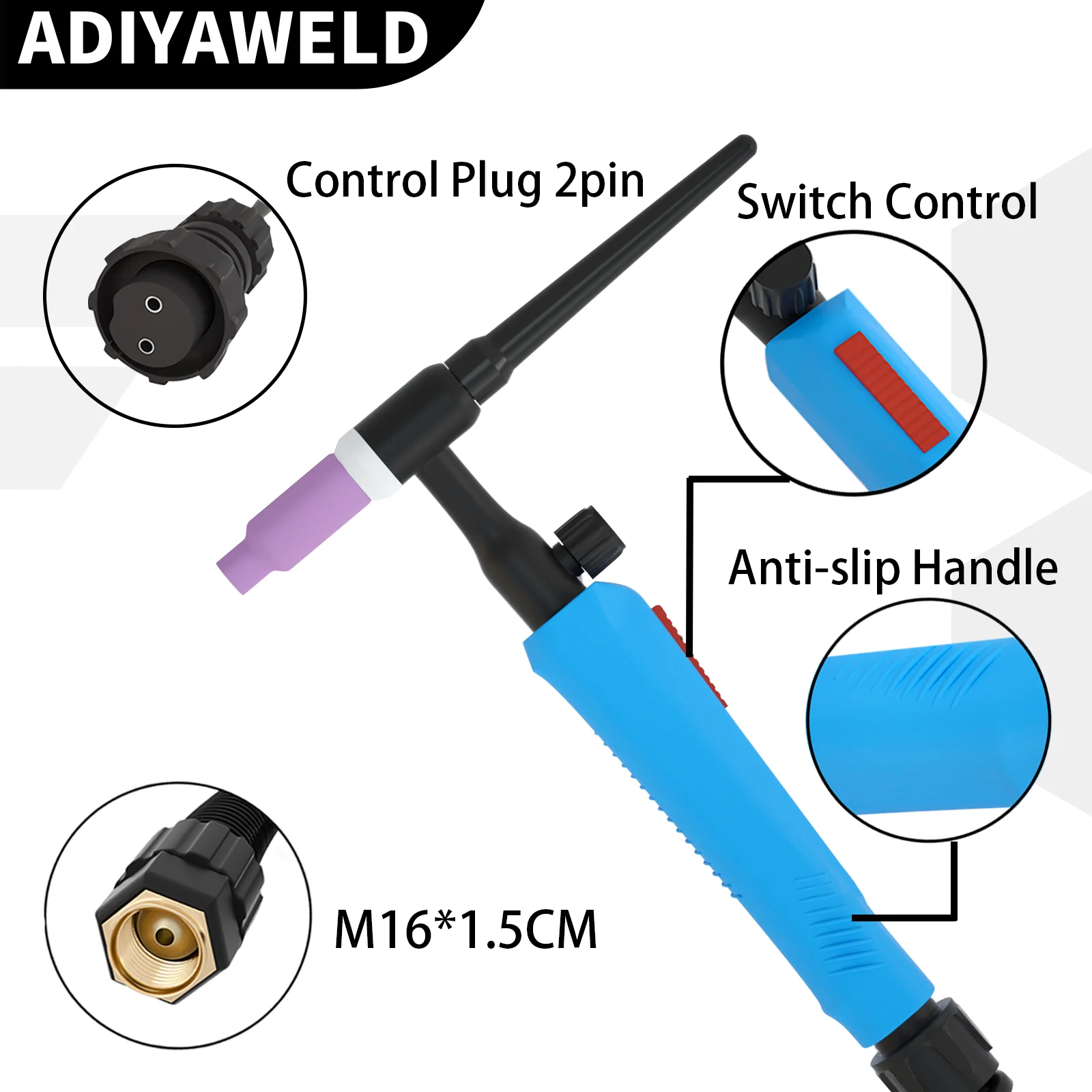 Imagem -02 - Tocha de Soldagem Adiyaweld Tig Argon Air Cooled Tungsten Arc Válvula de Gás Flexível Wp17fv 3m 5m 7m Wp17