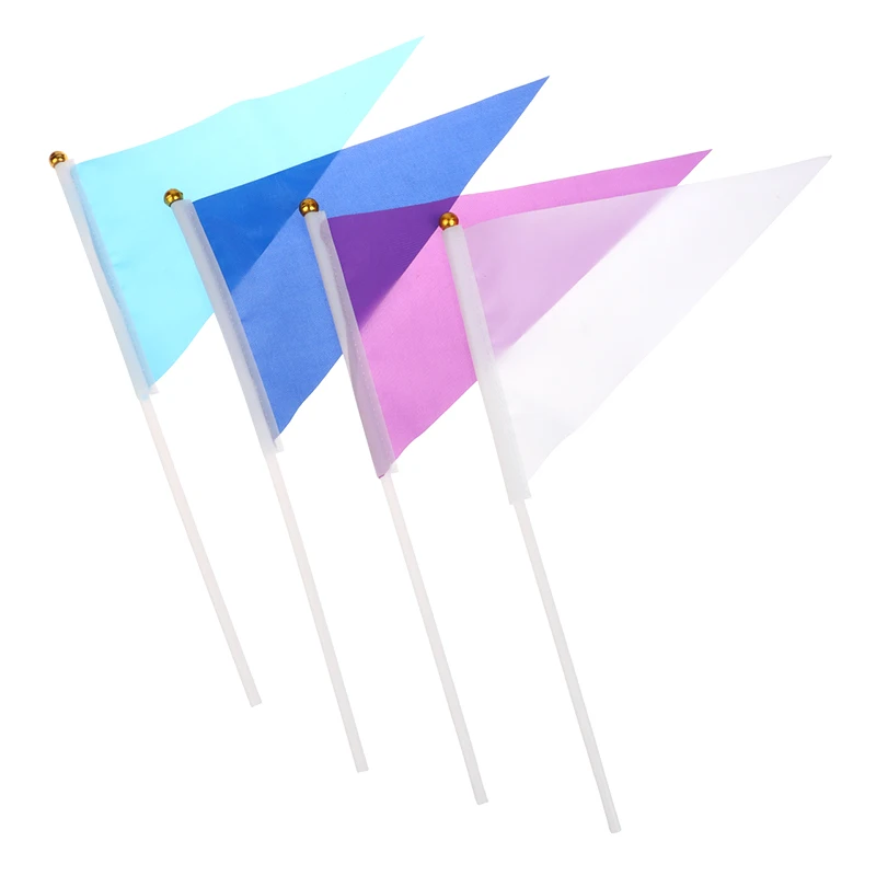 10Pcs Colorful Triangular Flags With 10 Plastic Flagpoles Hand-Held Small Colorful Flags For Marking Garden Lawn Yard Supplies
