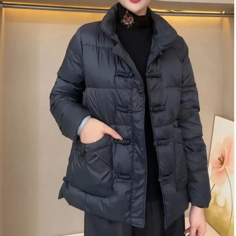 Women  Winter  Hooded  New  Down Jacket  Short  Retro  Lightweight  Warm  Casual  Elegant  Pocket  Design  Fashion  New Chinese