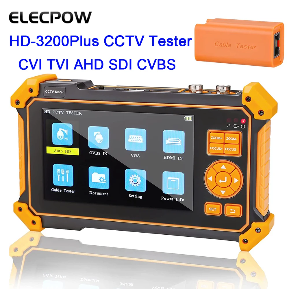 

Elecpow HD-3200Plus Professional Camera Tester Monitor Support 4K 8MP CVI TVI AHD SDI CVBS Analog Camera Output/UTP Cable Tester