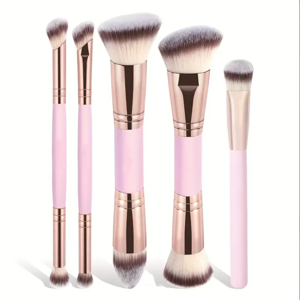5 pçs pincéis de maquiagem de ponta dupla fundação blush pó contorno escovas de cabelo sintético macio profissional conjunto de ferramentas cosméticas