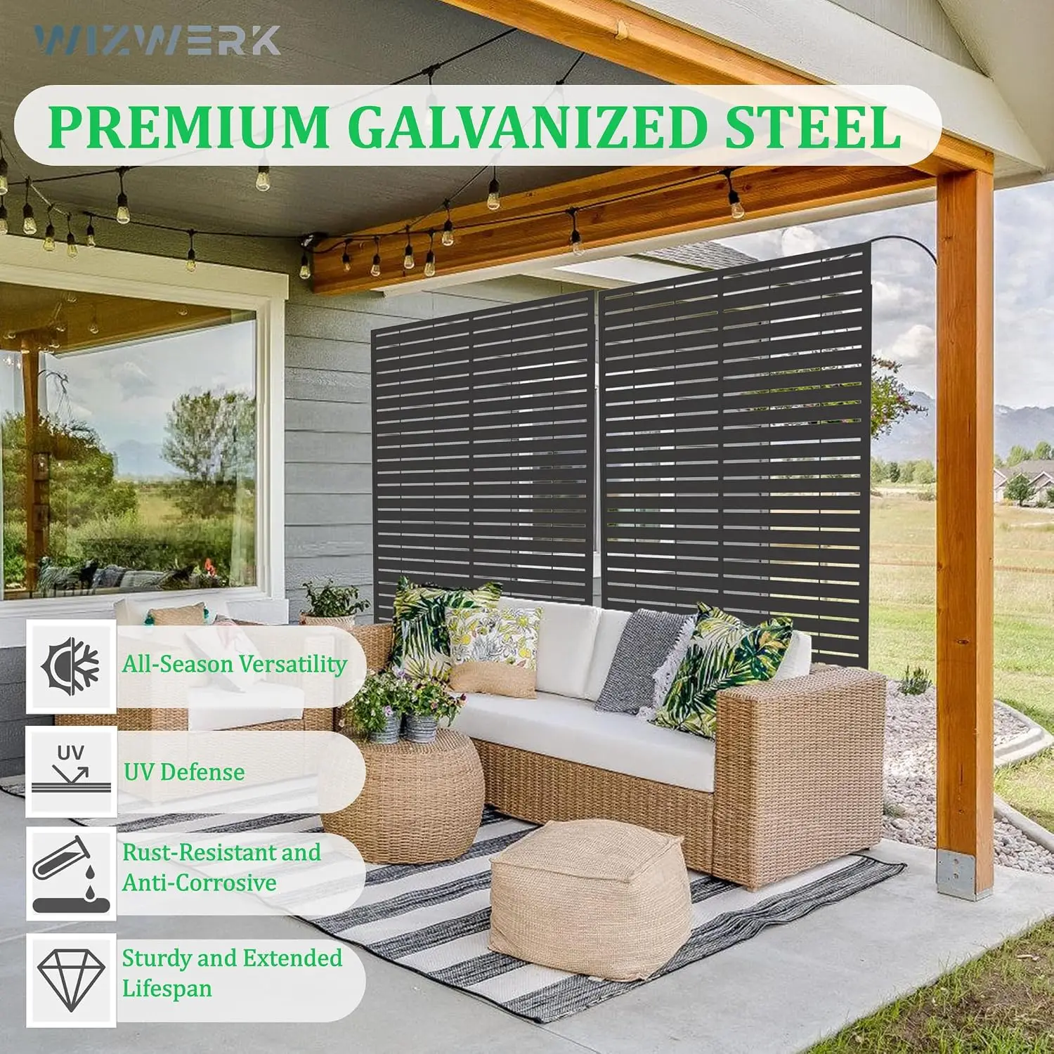 6FT Outdoor Metal Privacy Screen – Decorative Privacy Fence and Room/Garden Divider, Weather-Resistant Freestanding Panel with S