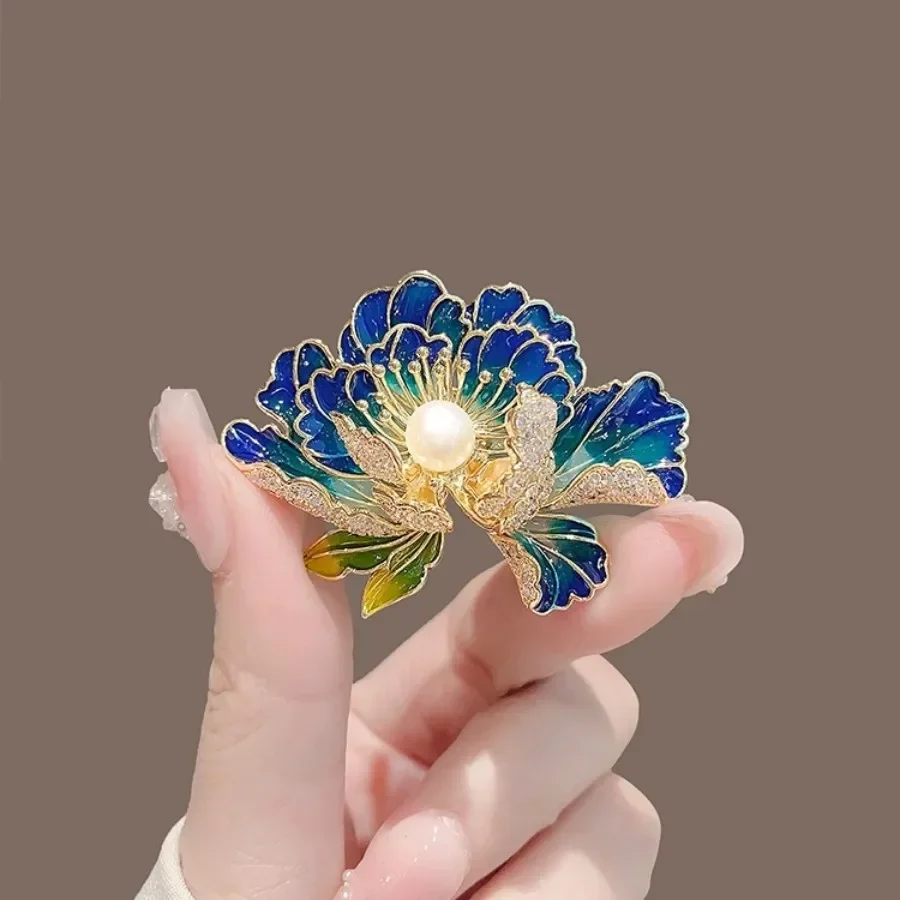 Broche de peônia rosa de alta qualidade feminino requintado china-chique novo estilo chinês broche clássico temperamento flor botão pinos