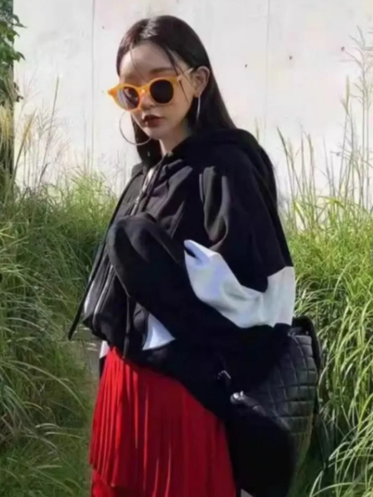 Kleur Blo Sports Sle Hoodie Jaet Dames Vintage Ele Losse Afslankende Rits Top Casual Comfortabele Lente Herfst