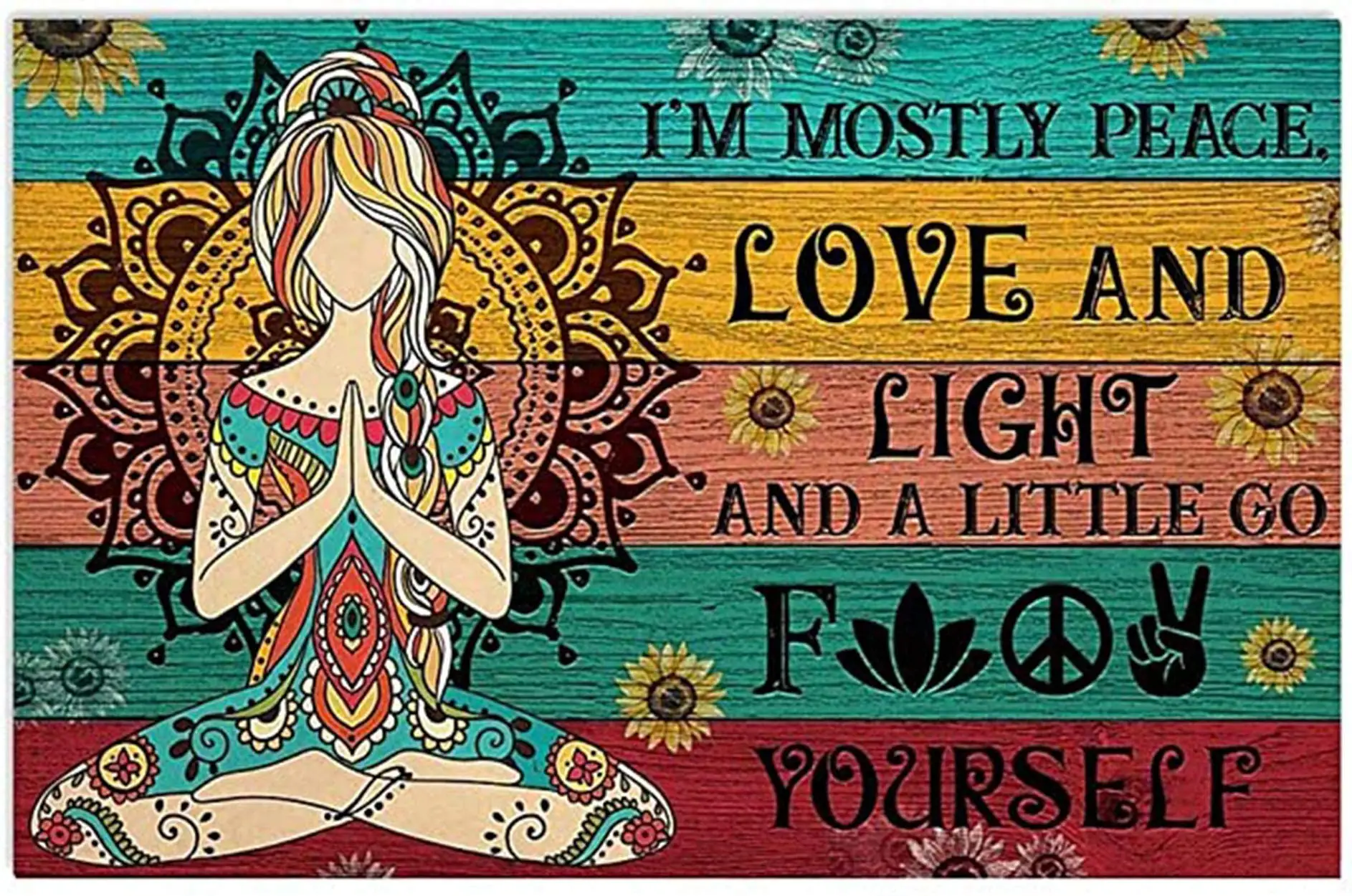 Funny Yoga Metal Sign I'M Mostly Peace Love And Light Flower Child Poster Hippie Soul Art Wall Plaque Tin Sign Vin sign