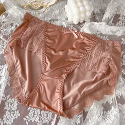 2023 New Underwear for Women Satin Traceless Ice Silk Panties for Lady Breathable Sexy Pure Desire Panties Large Mid Waist M-XXL