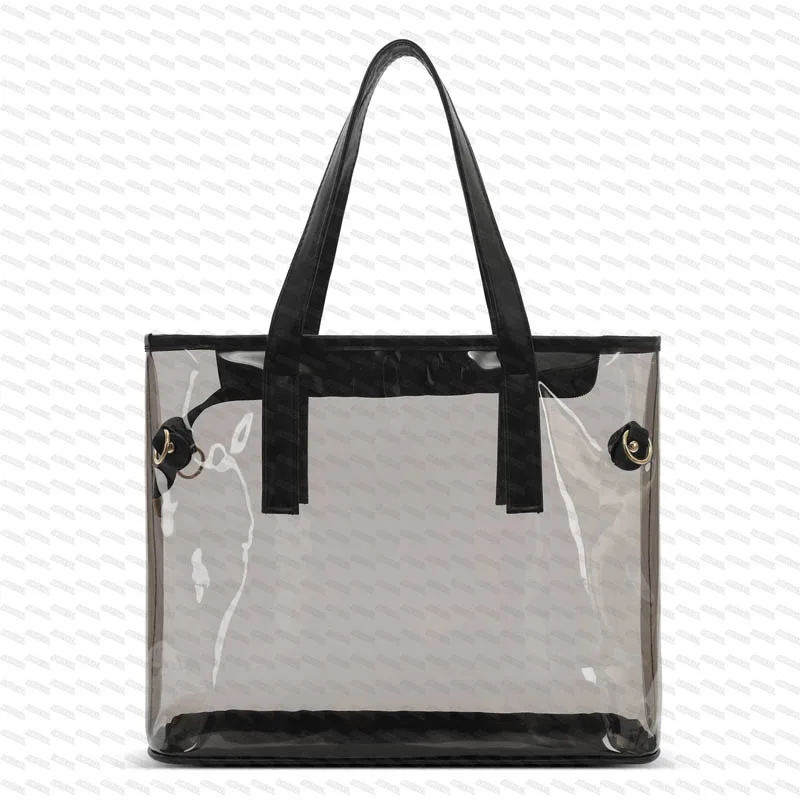 Grand Sac à Main Transparent pour Femme, Fourre-Tout d'Été, de Plage, Noir, Étanche, à Épaule en Pvc, ABLPVC01, 2023