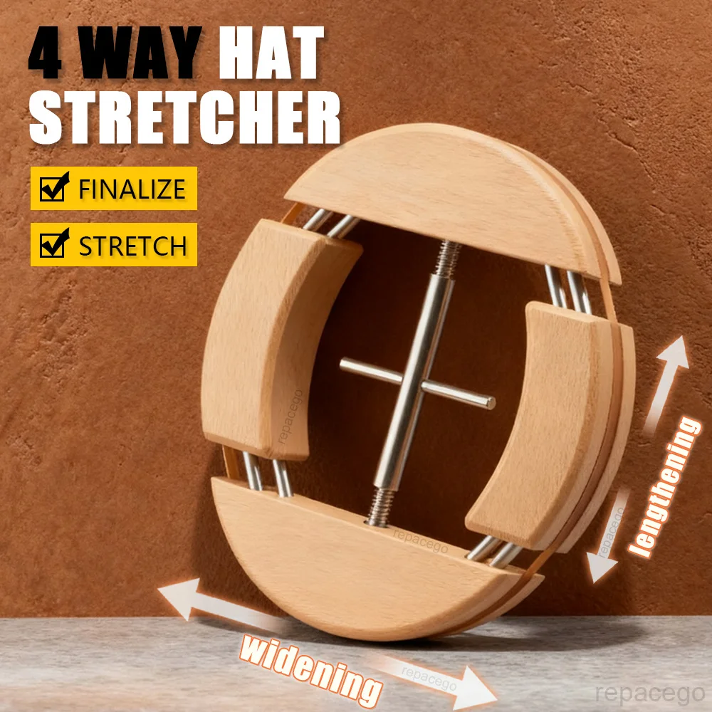Repacego 4 Way Adjustable Wooden Hat Stretcher Cap Shape Maintainer Premium Fedora Hat Rack for Storage Cowboy Baseball Holders