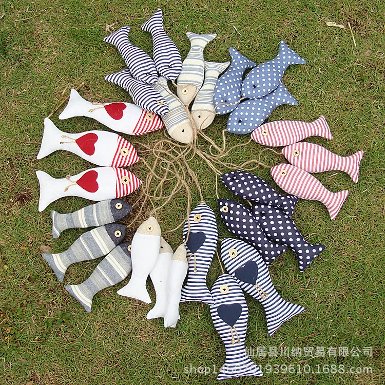 Mediterranean Style Fabric Fish Skewers Cute Mini Fish Pendant Hanging Decoration Home Accessories Crafts Fairy Garden Ornaments