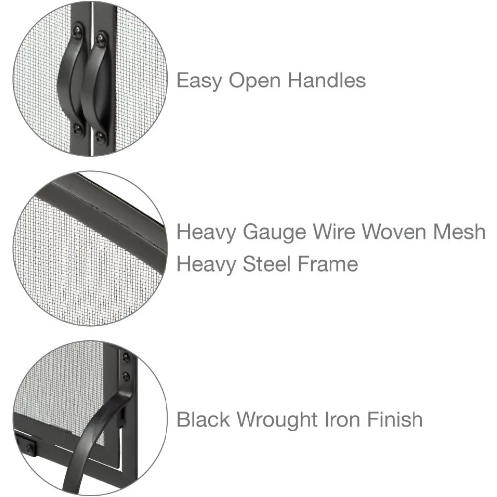 Large Single Panel Wrought Iron Fireplace Screen with Doors - Black, Modern Home Decor