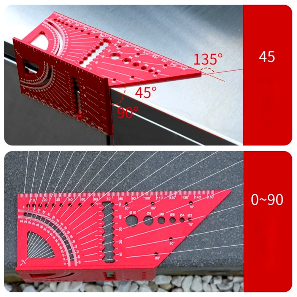 Aluminum Alloy Woodworking Angle Ruler,3D Mitre Angle Measuring Measure,45 Degree /90 Degree T-type Carpenter Measuring Tool