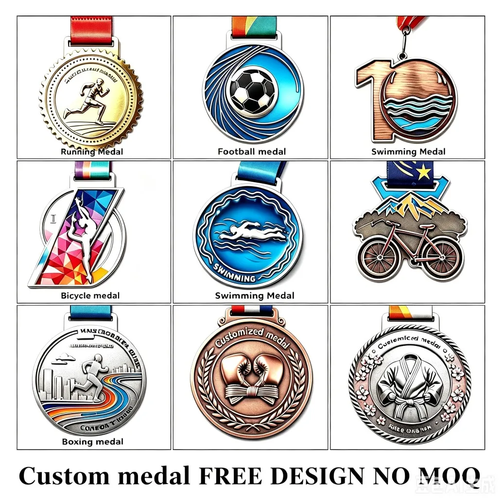 Personalized Custom Medal Engraved Logo Metal Contest Medal for Running Football Swimming Cycling Boxing Judo Free Design