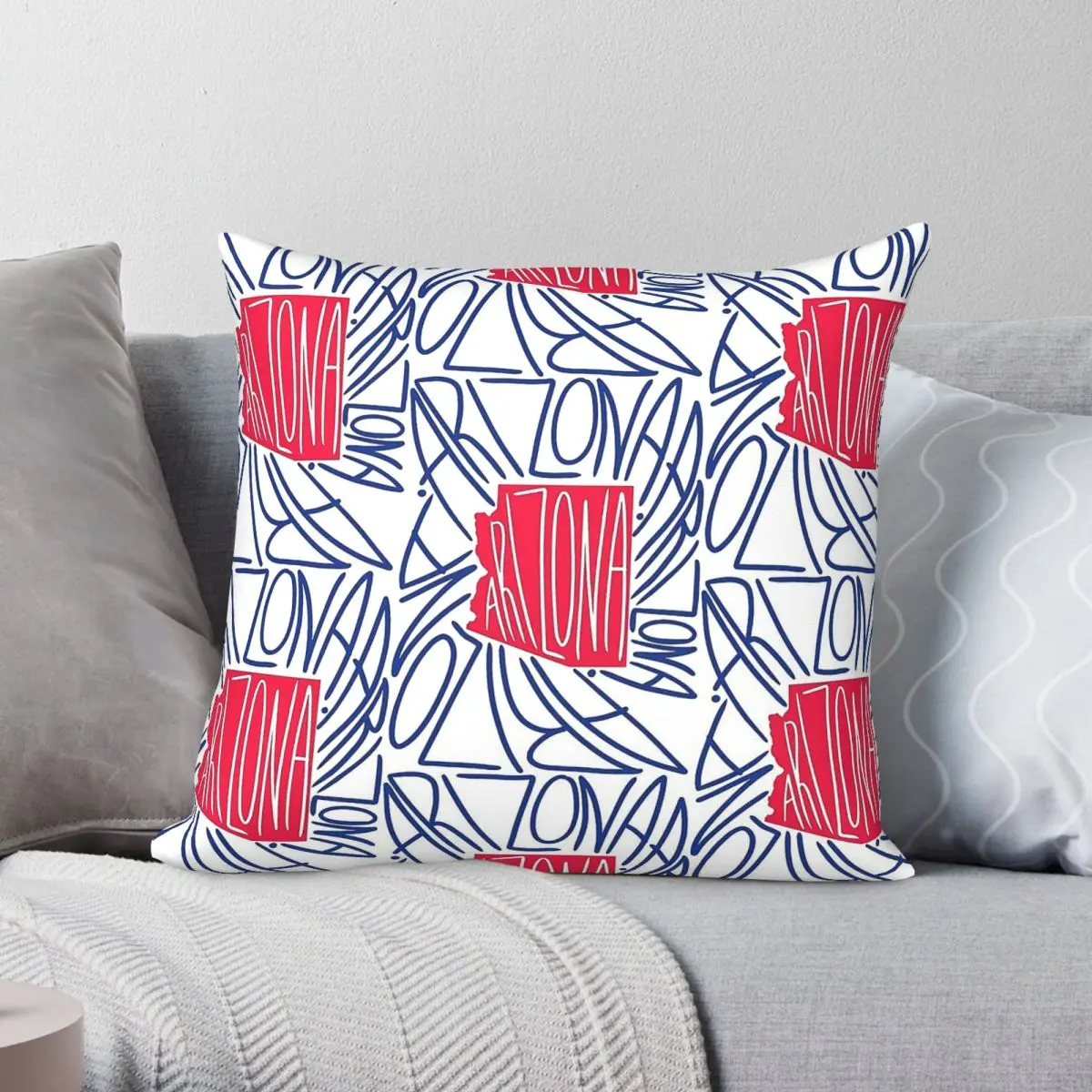 Arizona State Map Red Blue Square Pillowcase Polyester Linen Velvet Pattern Zip Decorative Home Cushion Cover Wholesale
