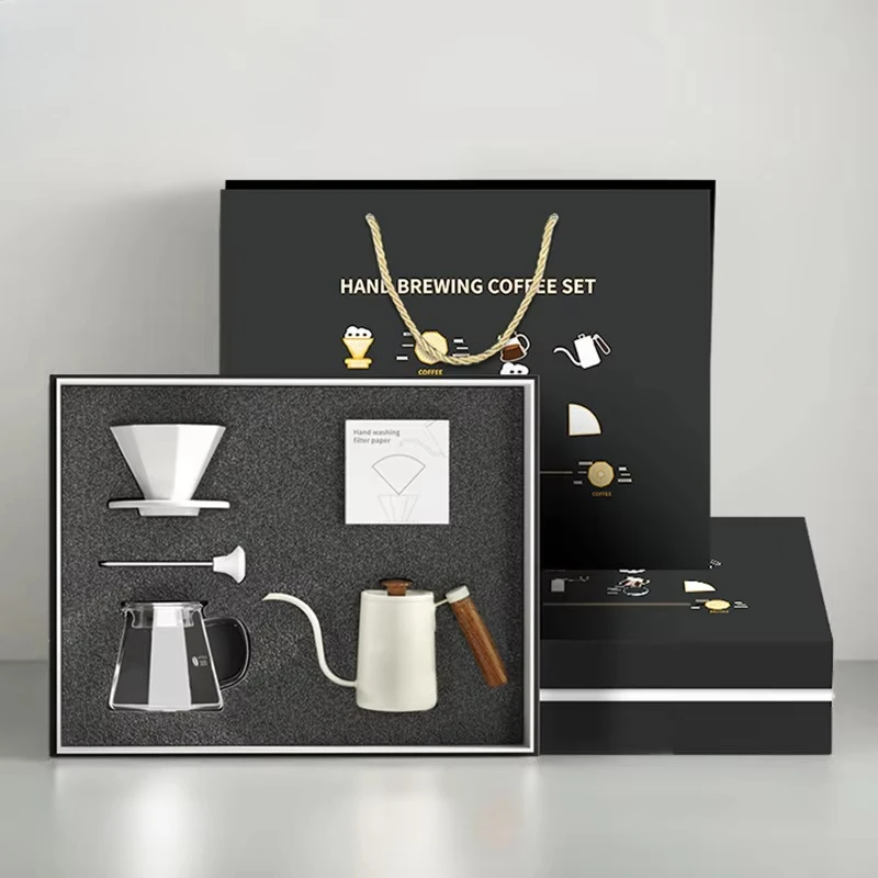 Classic Metal Hand Brewed Coffee Set Includes Pot Utensils Drip Filter in Home Brewed Coffee Gift Box