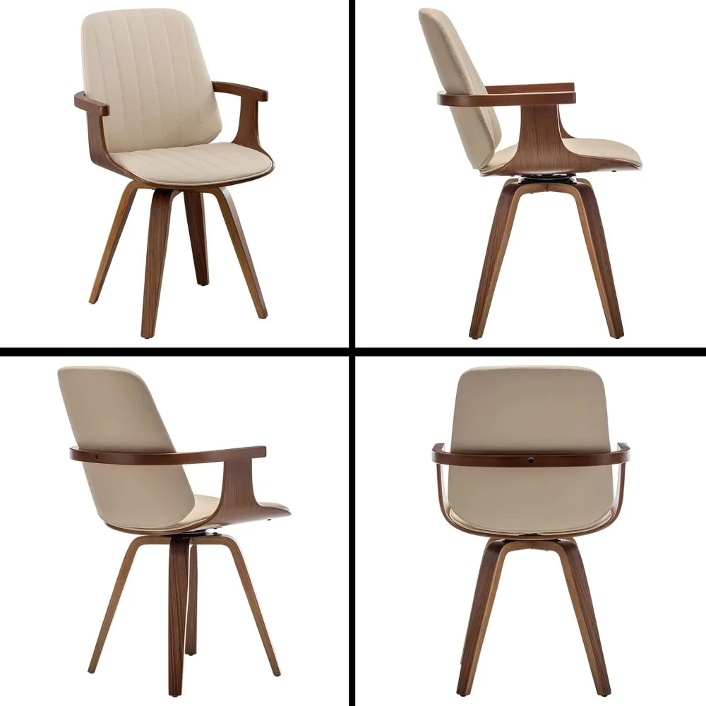 Dining Chairs, Mid Century Modern Dining Room Chairs, Upholstered Faux Leather Kitchen Chairs with Wooden Arms and Legs