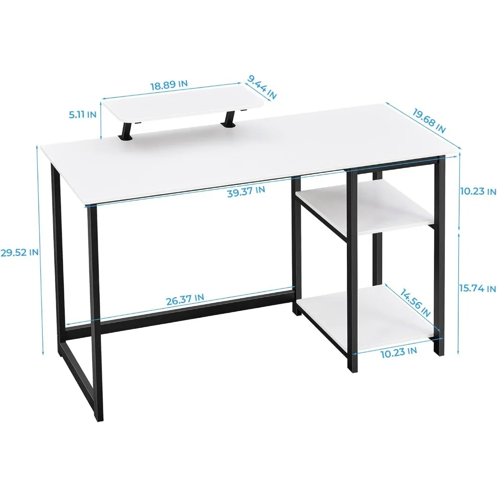 Computer Desk with Monitor Stand and Reversible Storage Shelves,39 inch Small Home Office Writing Study Desk for Small Spaces