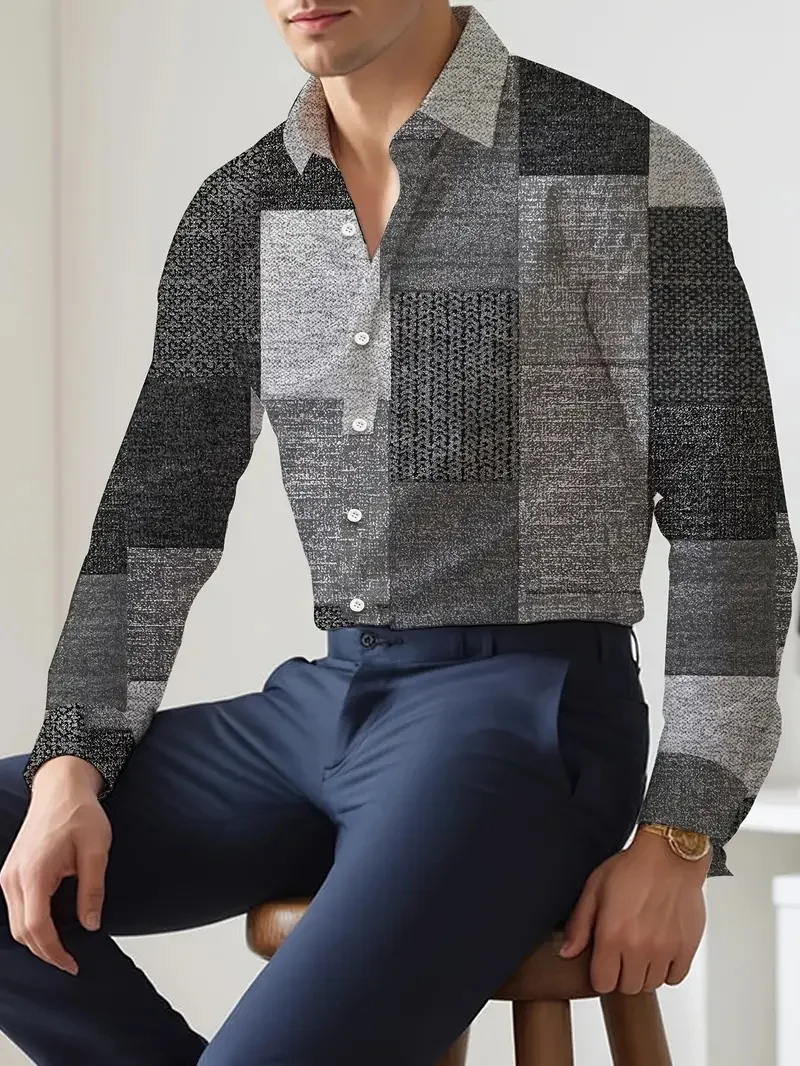 Camisa de manga larga con patrón pequeño para hombre, Top suelto y cómodo informal para el hogar, Serie de Color sólido, primavera y otoño, MB12, nuevo