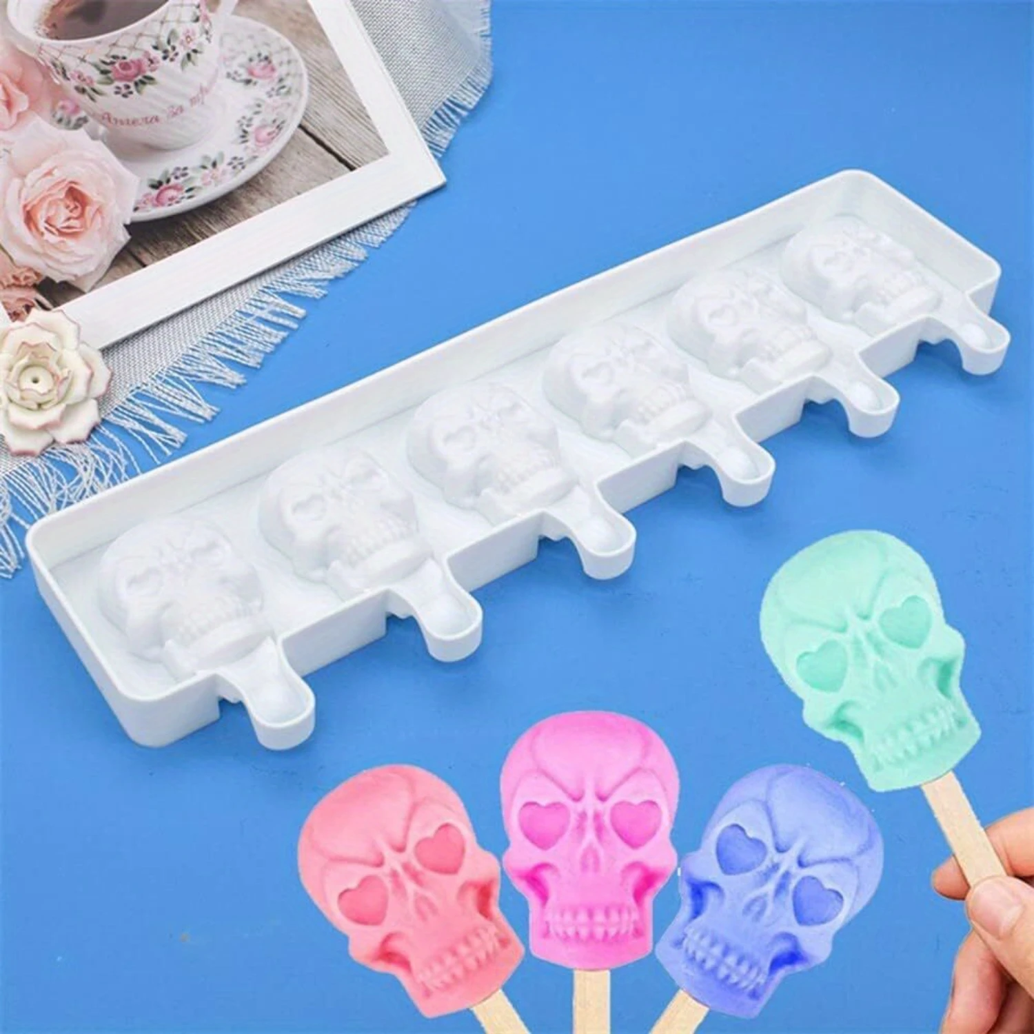 

2pcs, Popsicle Mold, Creative Popsicle Mold, Cartoon Skull Popsicle Mold, Ice Cream Mold, Ice Cube Box, Household Popsicle Mold