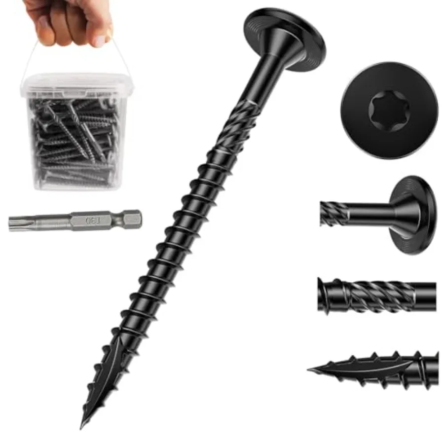 

#14×3 Inch Deck Screws, Black Wood Screws, Pcs Epoxy Resin Coating Structural Screws, Heavy Duty Outdoor Structural Components