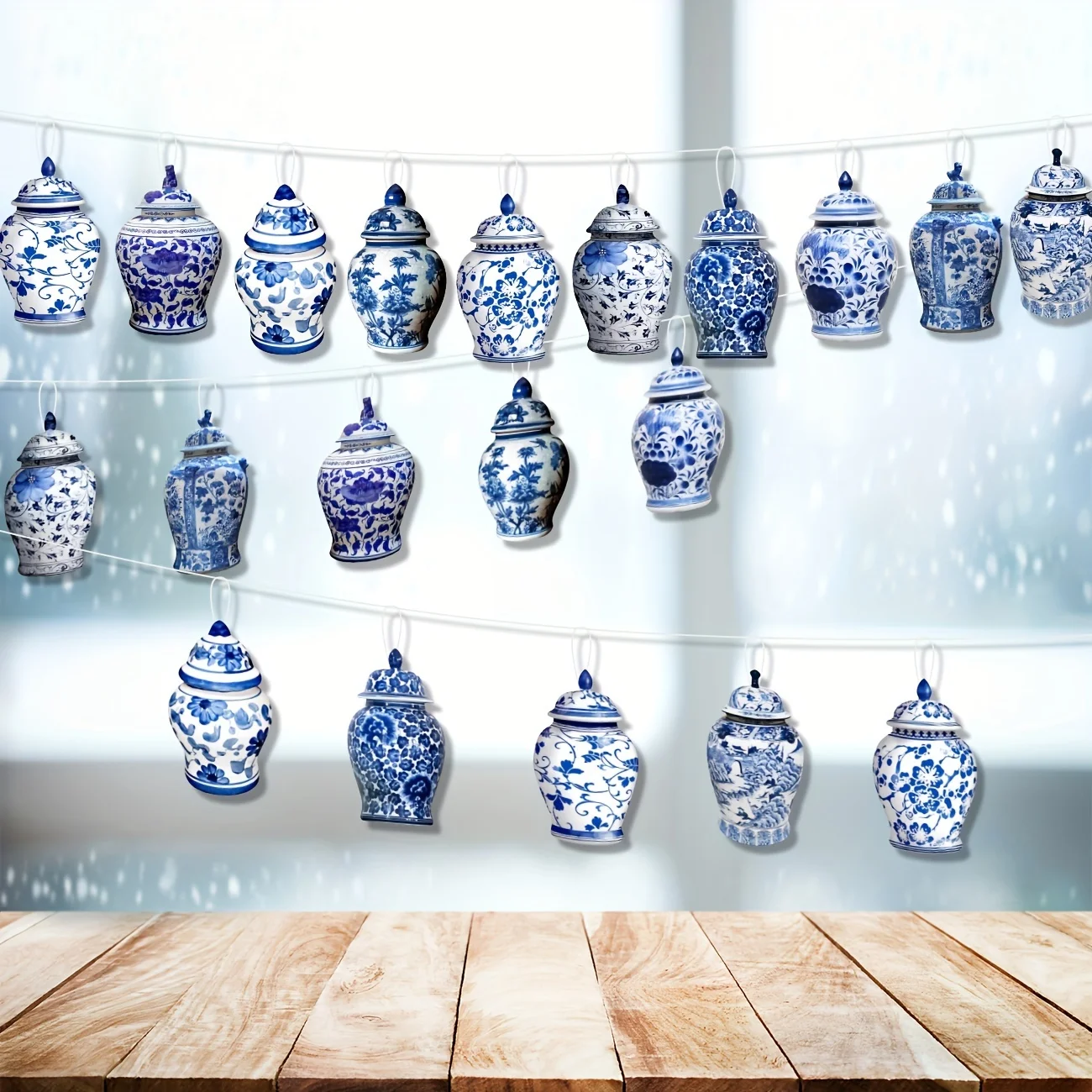 20Pcs Christmas Chinoiserie Ornaments Blue and White Chinoiserie Ginger Jar Ornaments Ginger Jar Ornament Chinoiserie Xmas Tree