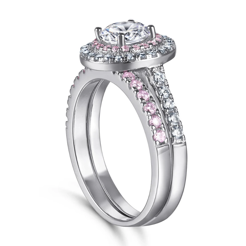 0.8 Carat Moissanite Diamond S925 Silver Prong Setting Colorful Gems Ring Set Women Anniversary Gift Fine Jewelry