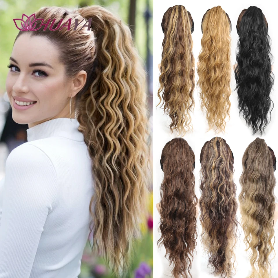 

26Inch Synthetic Long Curly Ponytail Claw Clip in Hair Extension Black Brown Hairpiece for Women Daily Heat-resistant