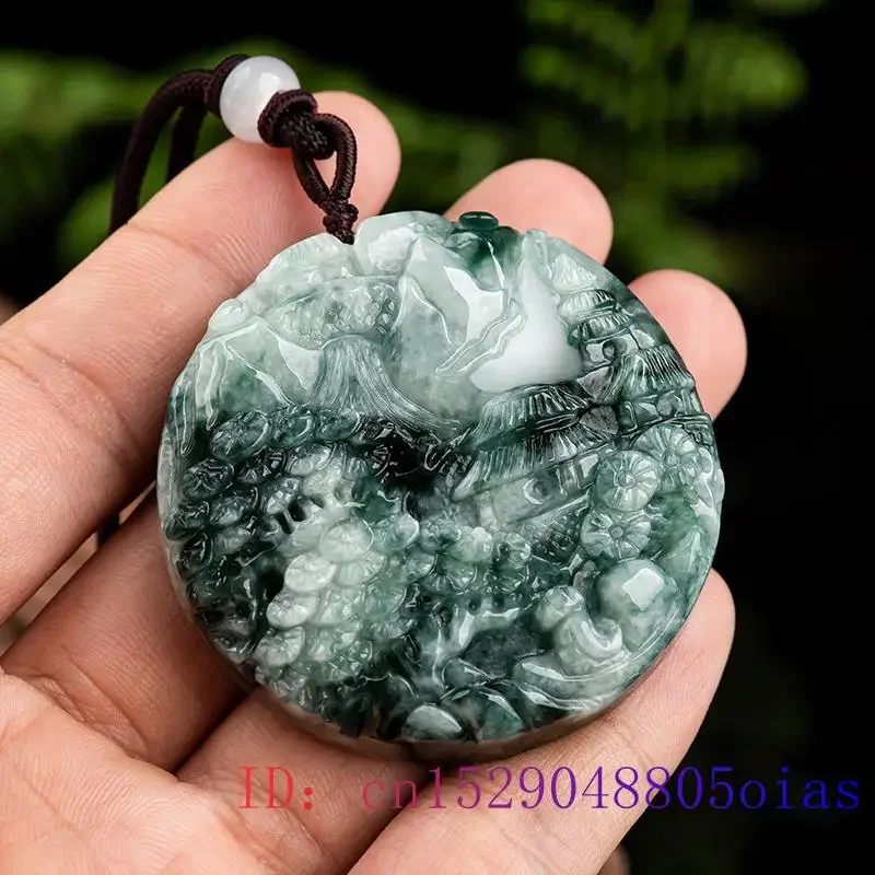 Imagem -04 - Jade Birmanês Paisagem Pingente Verde Luxo Pingentes Jadeite Pedra Preciosa Colar Talismans Designer Jóias Presente Natural