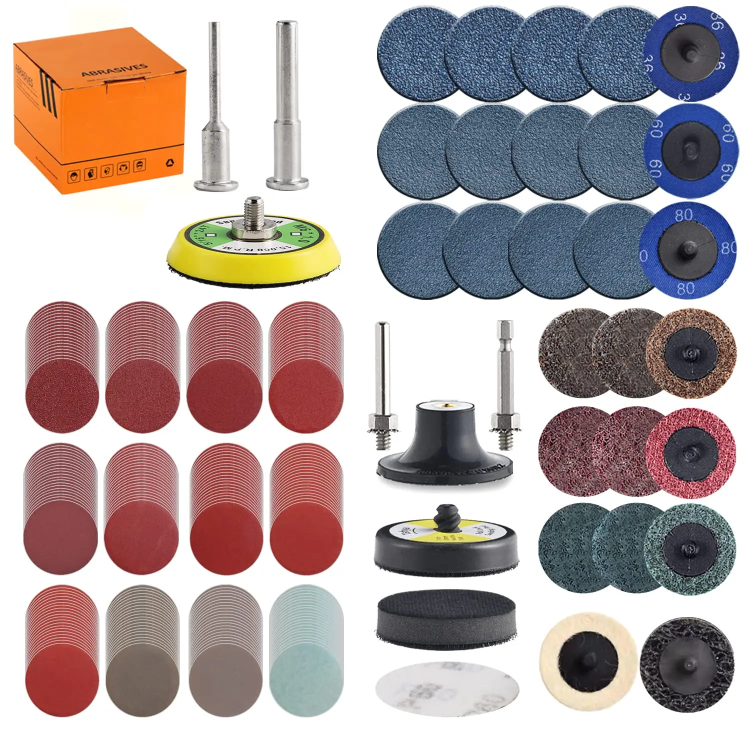 

270-Pack 2in Sanding Discs Variety Kit for Drill Die Grinder with 1/8"&1/4" Shank Backer Plate, Includes 36-3000 Grit