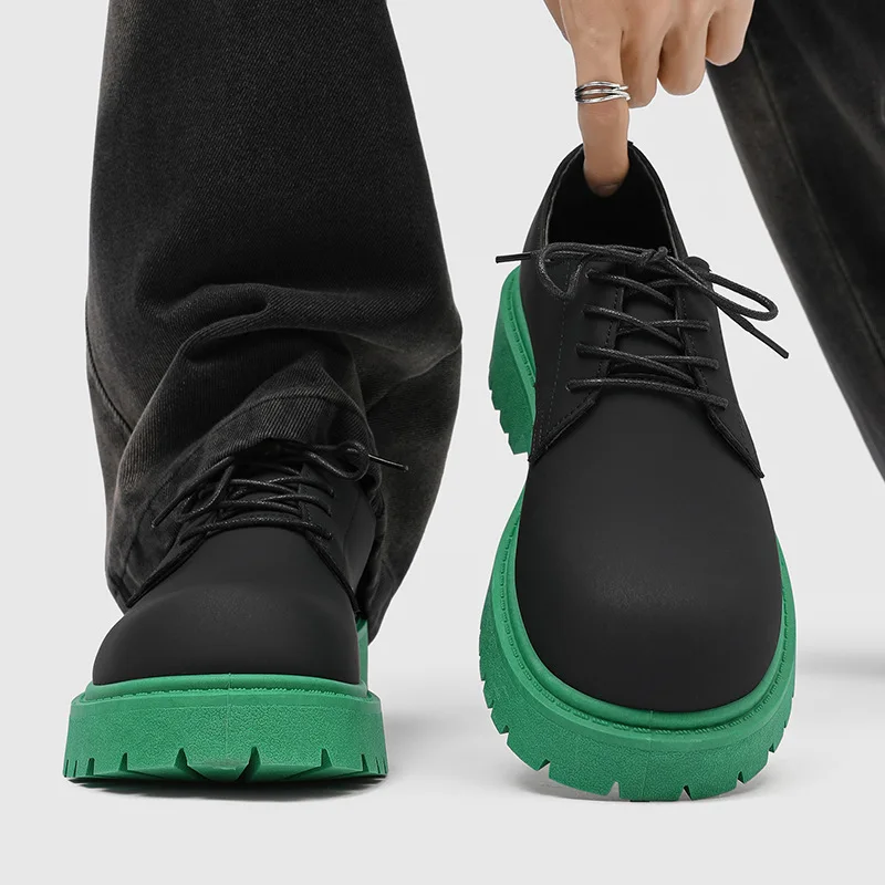 

Men's Designer Derby Shoes Platform Sole Two-Tone Color Round Toe Elevator Casual Leather Shoes Ins Fashion Footwear Sneakers
