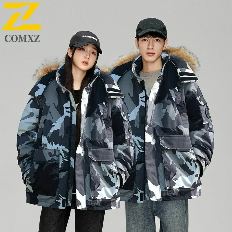 

COMXZ Unisex Puffer Jacket 2025 Classic Hooded Outdoor Snow Cold Resistant Parka Hiking Travel Lightweight Winter Down Jacket