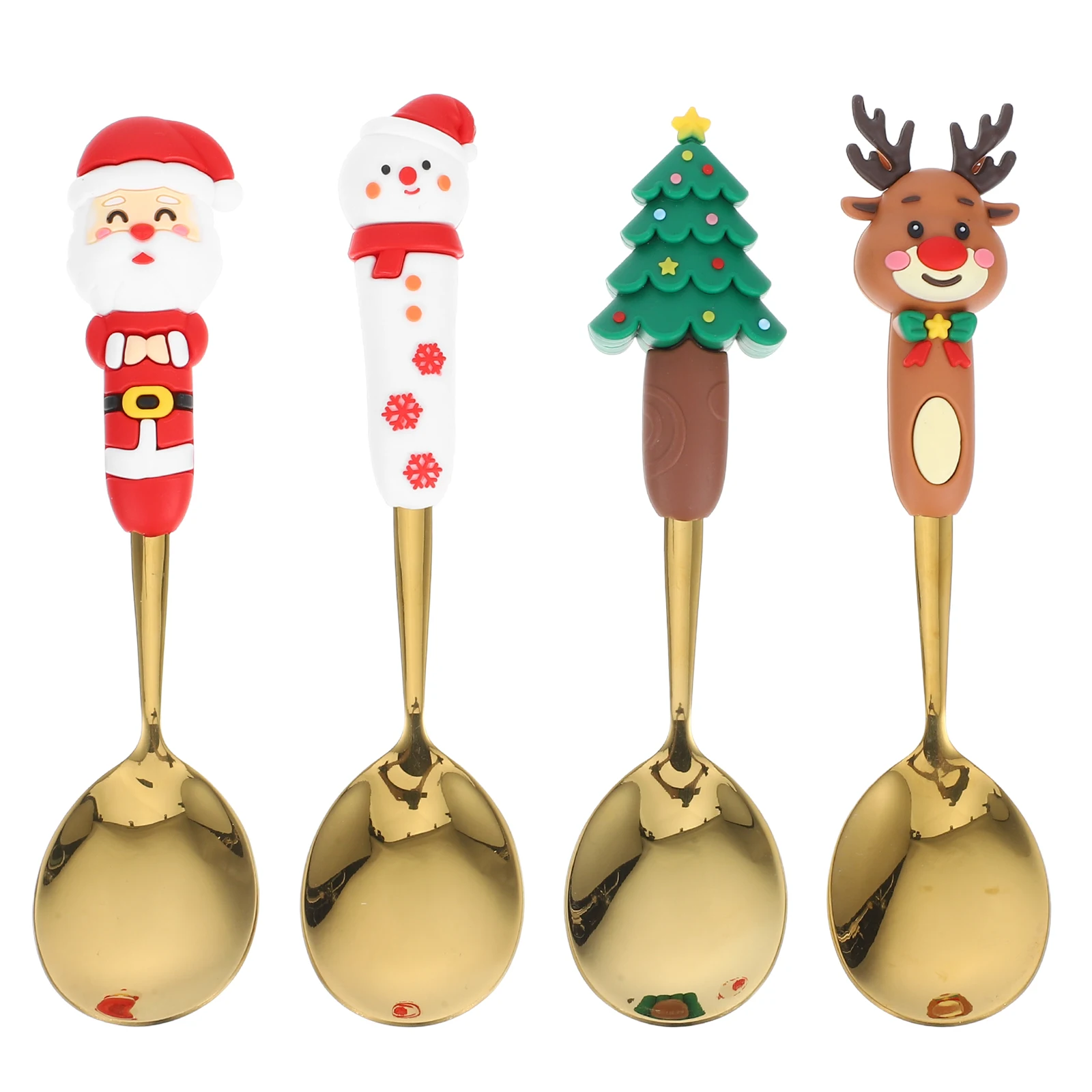 

4 Pcs Dessert Spoon Stainless Stirring Mini Tea Long Handle Spoon Long Handle Cute Christmas Sweet Gift