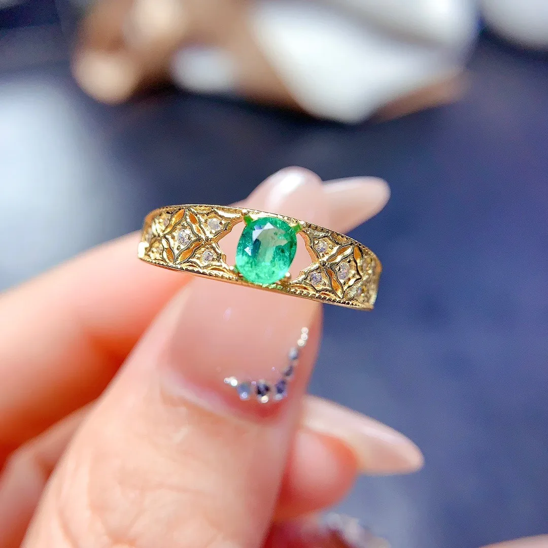 

New Design Natural Emerald Ring S925 Sterling Silver 4*6mm for Women Jewelry Gift Luxury Jewelry Designer