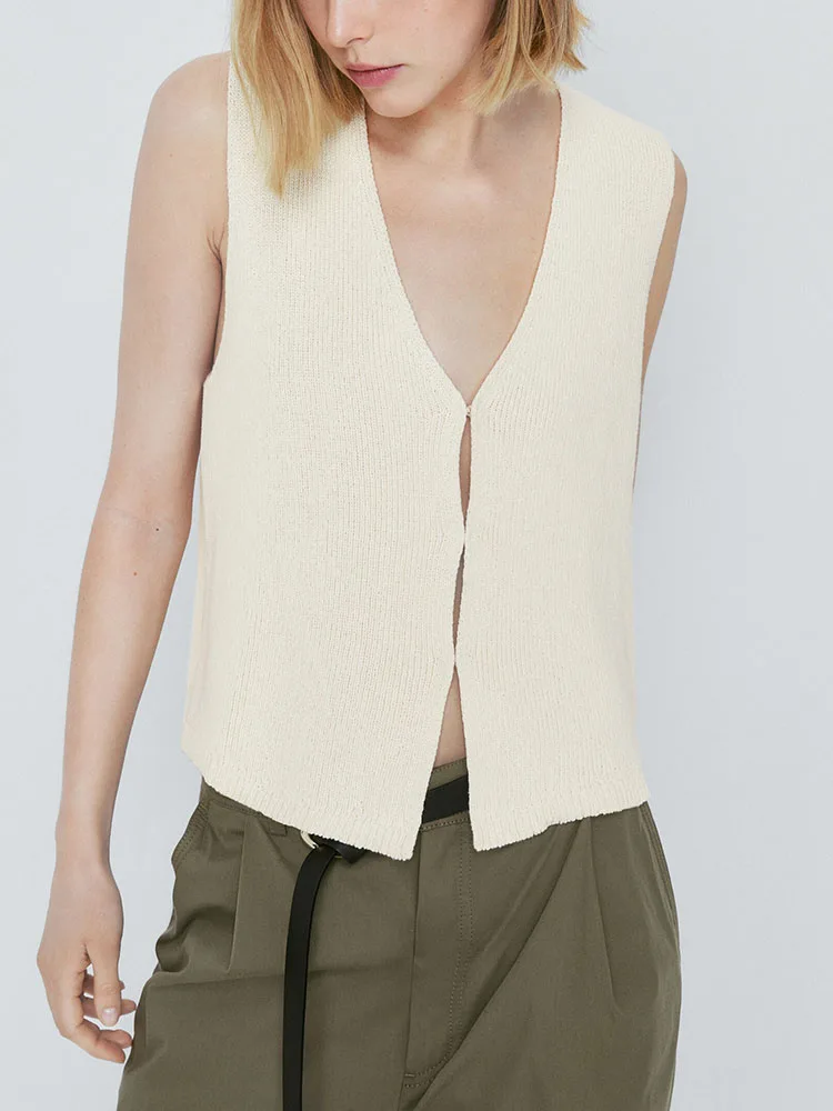 

New Summer Women's V-ne Knitted Svel Vest Versatile Street Sle 8-24 Years Old Regular Length Other 00% Material