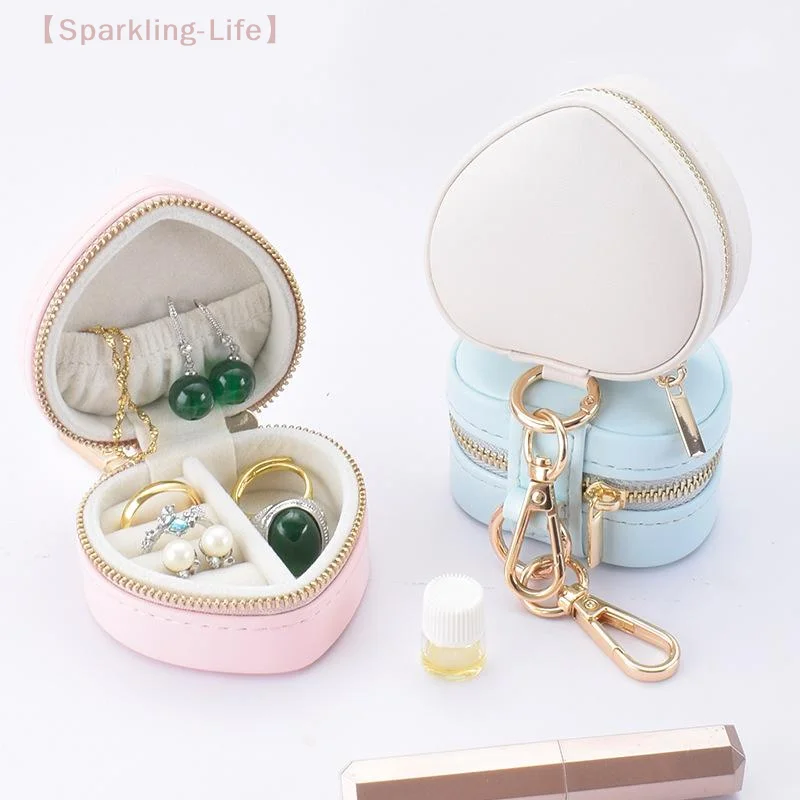 

Mini Jewelry Box Keychain Jewelry Display Earring Organizer Portable Ring Box Heart-shaped Minimalist Travel Bag Pendant