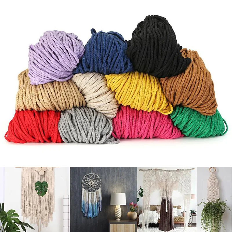 5mm*5yard Colorful Cotton Cord Natural Beige Twisted Cord Rope Craft Macrame String DIY Home Decorative Braided Material