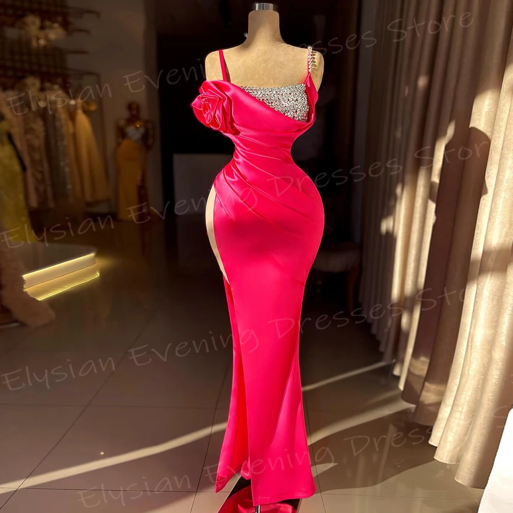 

Graceful Women's Mermaid Charming Evening Dresses Sexy Spaghetti Strap Beaded Prom Gowns Side Split Sleeveless Vestido De Noche