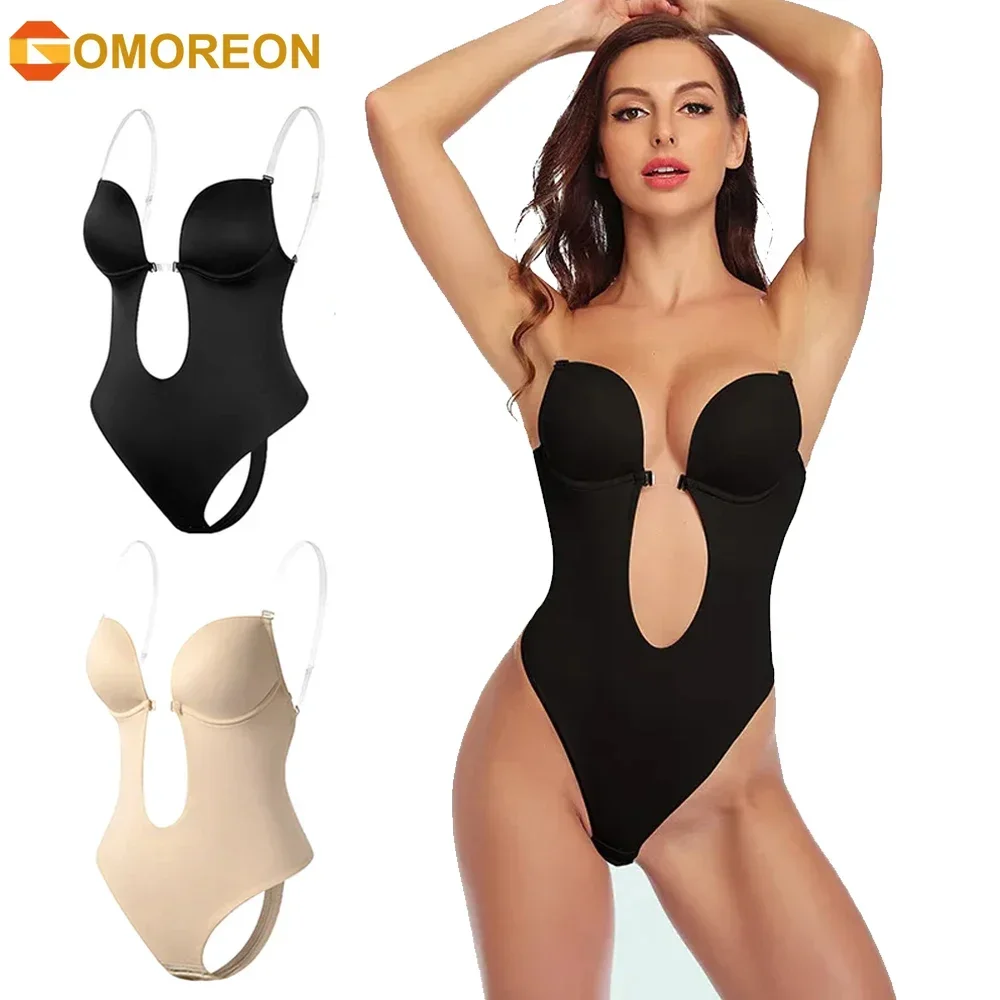 

1Pcs Women Plunging Deep V-Neck Strapless Backless Bodysuit Seamless Thong Full Body Shapewear for Wedding Party