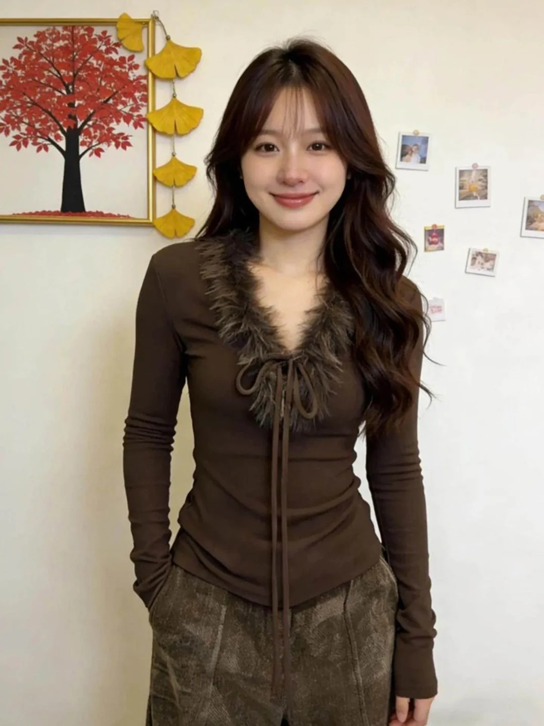 

plus Size Women's Korean Sle V-Ne T-irt Slimming Base irt Trendy Long Sve Breathable Casual Faion Spring Wear