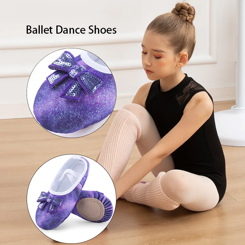 สาวหนังเงารองเท้าบัลเล่ต์แยก Sole No-Tie เต้นรําโยคะรองเท้าแตะสําหรับสาวเด็กวัยหัดเดินผู้หญิงบัลเล่ต์เต้นรํา