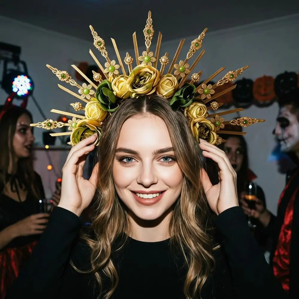 

Artificial Flower Halloween Flower Headband Floral Mexican Day of the Dead Halloween Hair Hoop Lightweight Photo Prop