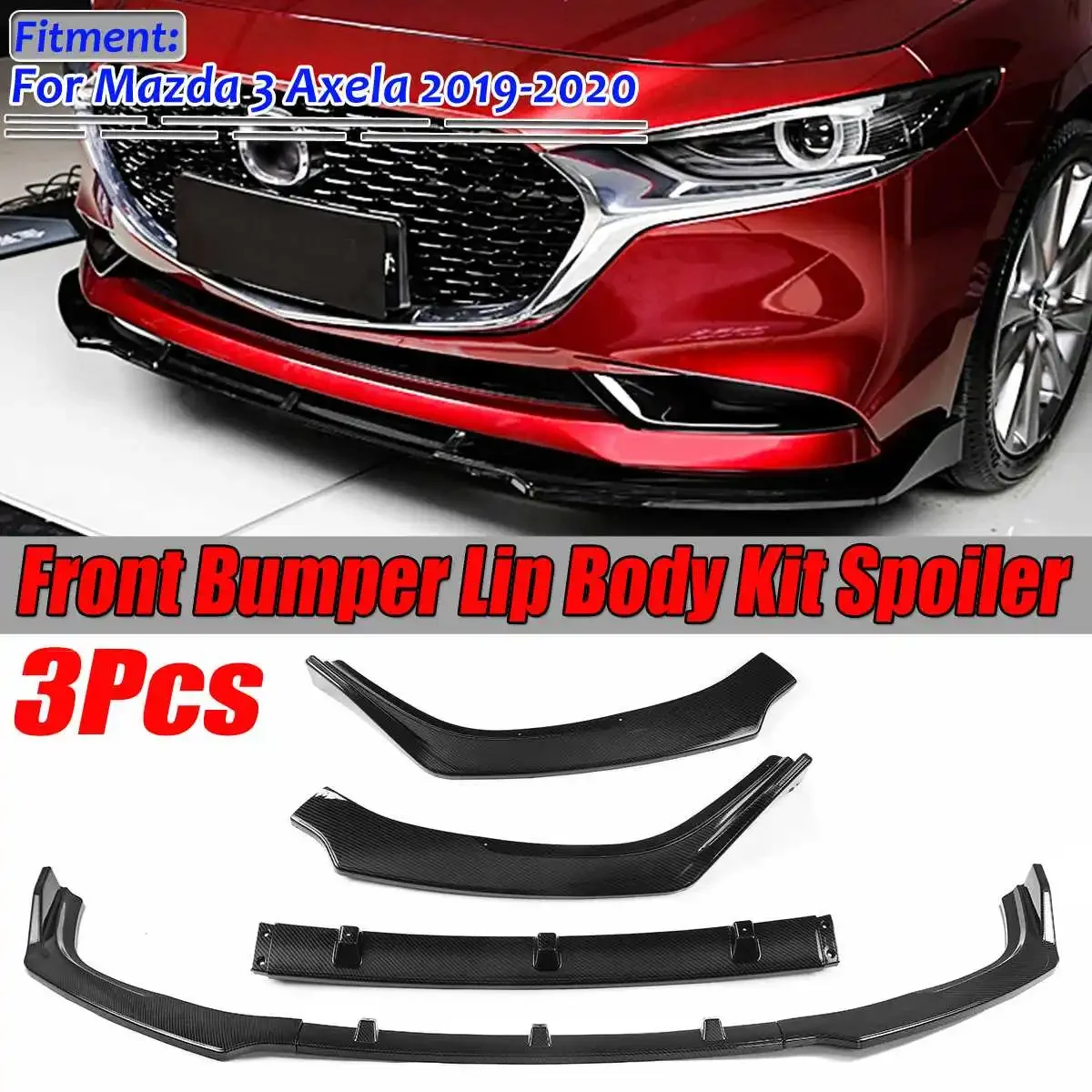 

New Carbon Fiber Look/Black Car Front Bumper Splitter Lip Spoiler Diffuser Guard Cover Trim Body Kit For Mazda 3 Axela 2019-2020