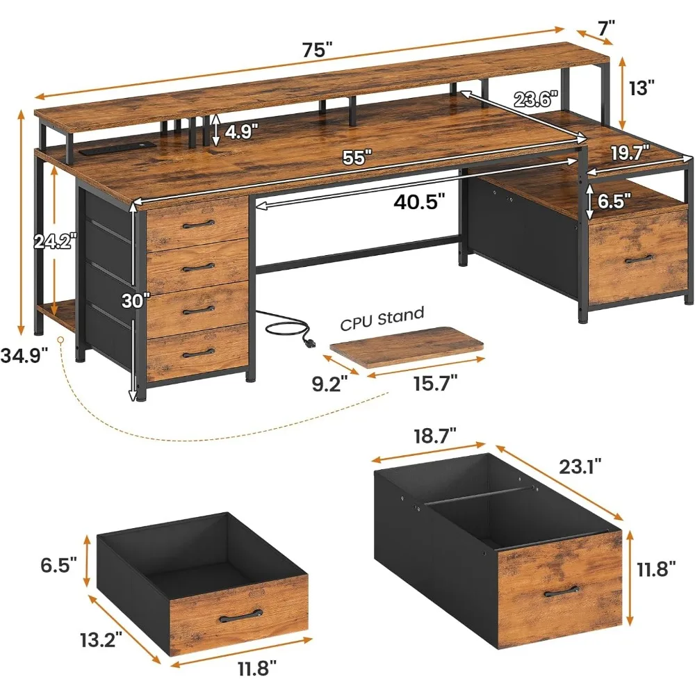 Home Office Desk with File Drawer & Power Outlet, Computer Desk with Drawer, Storage Shelves, Monitor Shelf ,Customized