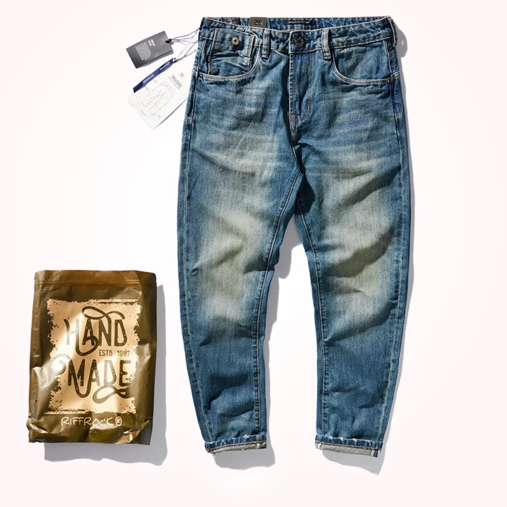 Cargo Jeans Men 's American Worn Looking Washed-out Pants Machete 3D Cutting Denim Trousers