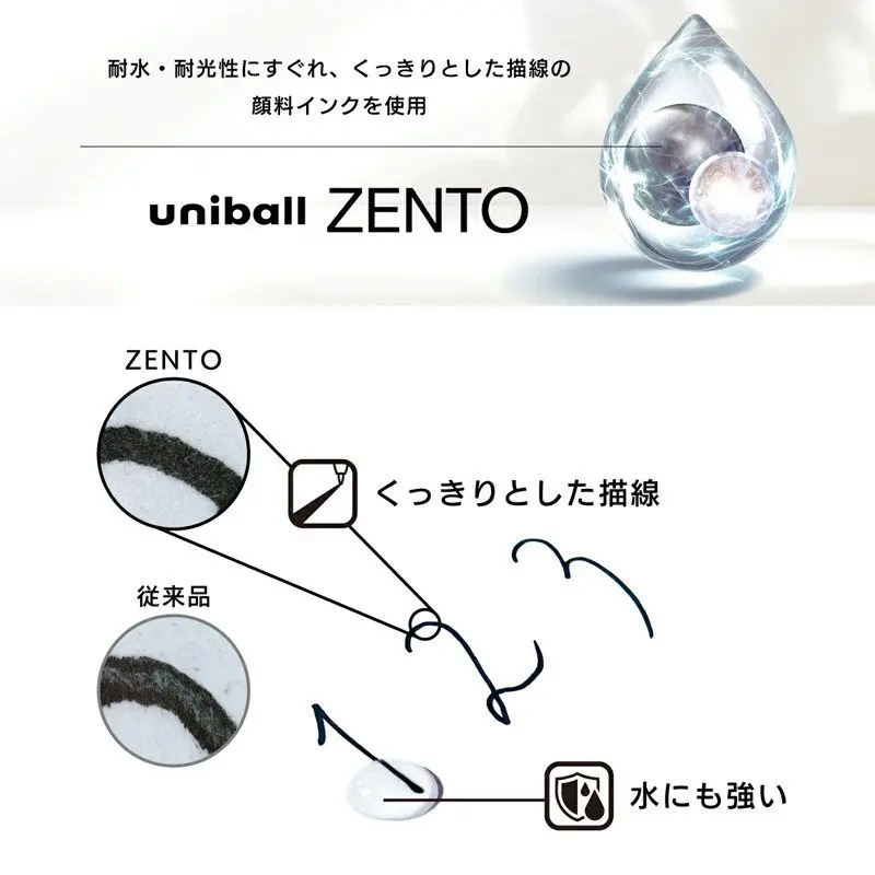 Długopis żelowy Uni Uniball ZENTO 0.38/0.5/0.7mm, marmurkowy, ekologiczny, z recyklingowanego korpusu, szybkoschnący, odporny na rozmazywanie tusz, japońskie artykuły papiernicze. — zdjęcie produktu 5