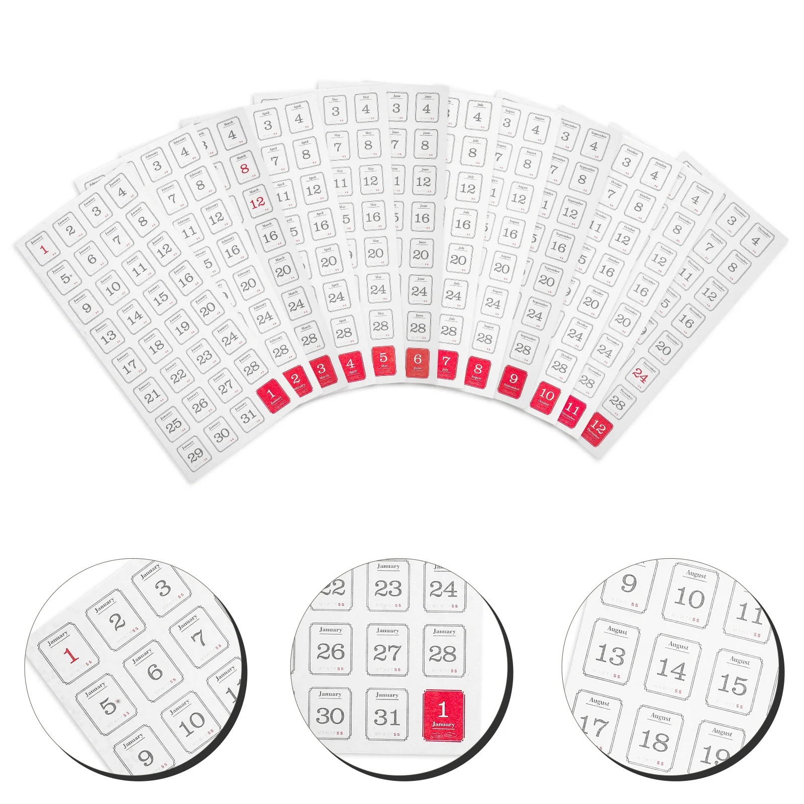 

Paper Calendar Stickers 12 Sheets Monthly Planner Accessories Easy to Use Portable Self-Adhesive for Important Dates Events